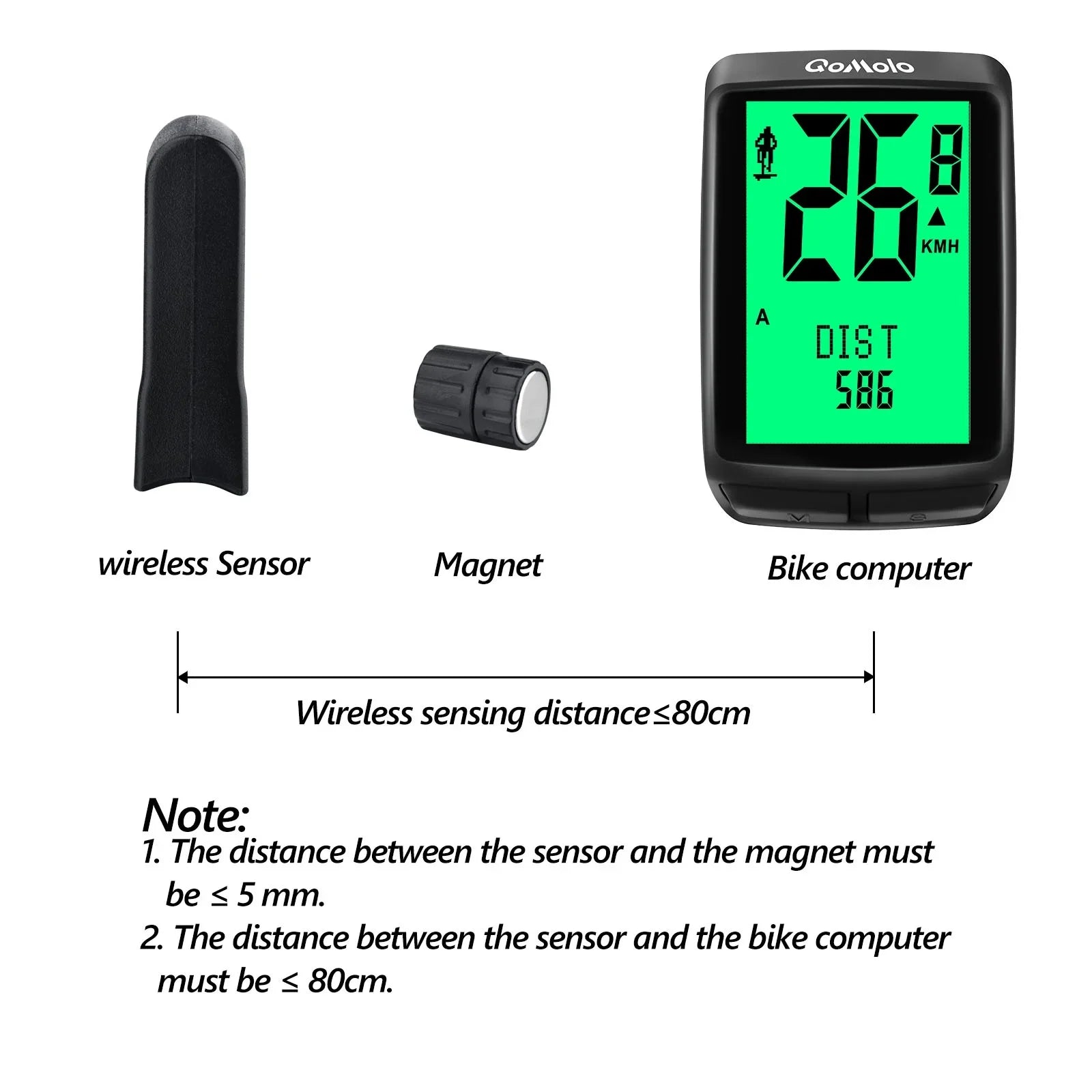 Wireless Bike Computer, Multi-Functional Bike Speedometer,  Waterproof Large Screen Cycle Computer Automatic Wake-up  Backlight Display