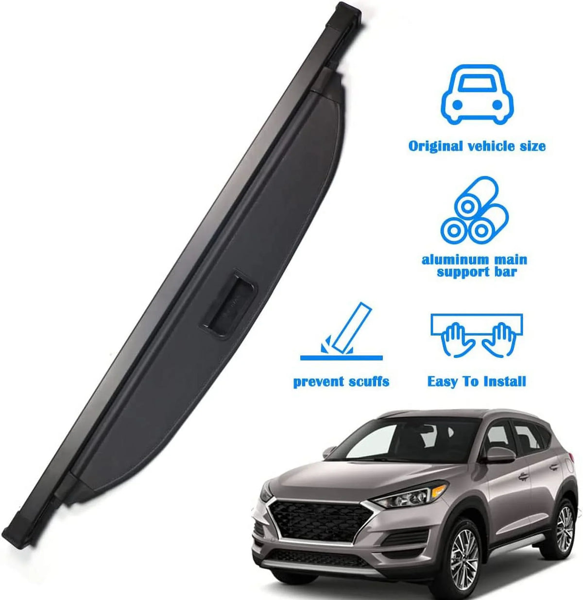 Fit 2016-2021 Hyundai Tucson Retractable Cargo Cover for 2016 2017 2018 2019 2020 2021 Hyundai Tucson  Accessory Rear Trunk Privacy Shield Shade, Black