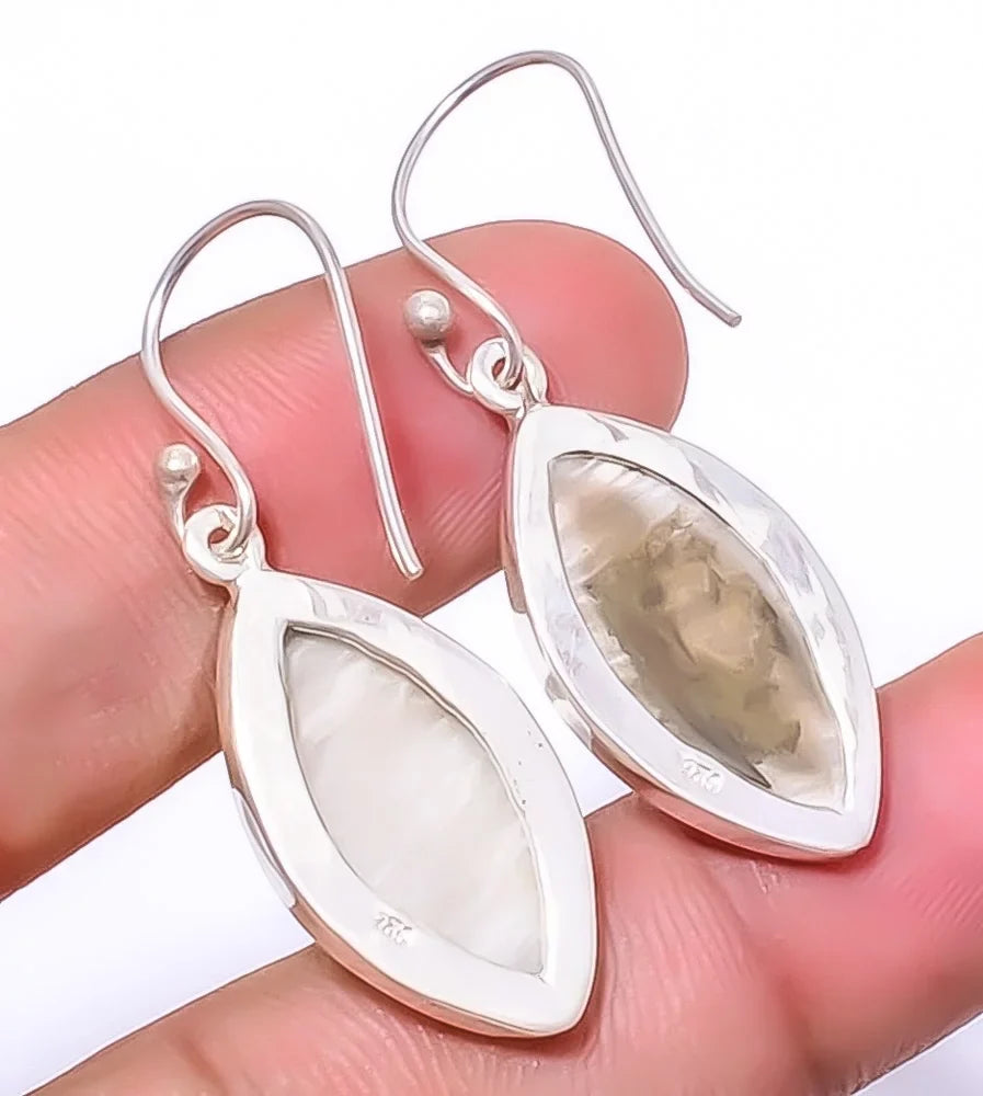 White Scolecite - India Gemstone 925 Silver Plated Jewelry Earring 1.76" , Valentine's Day Gift, Birthday Gift, Beautiful Jewelry For Woman