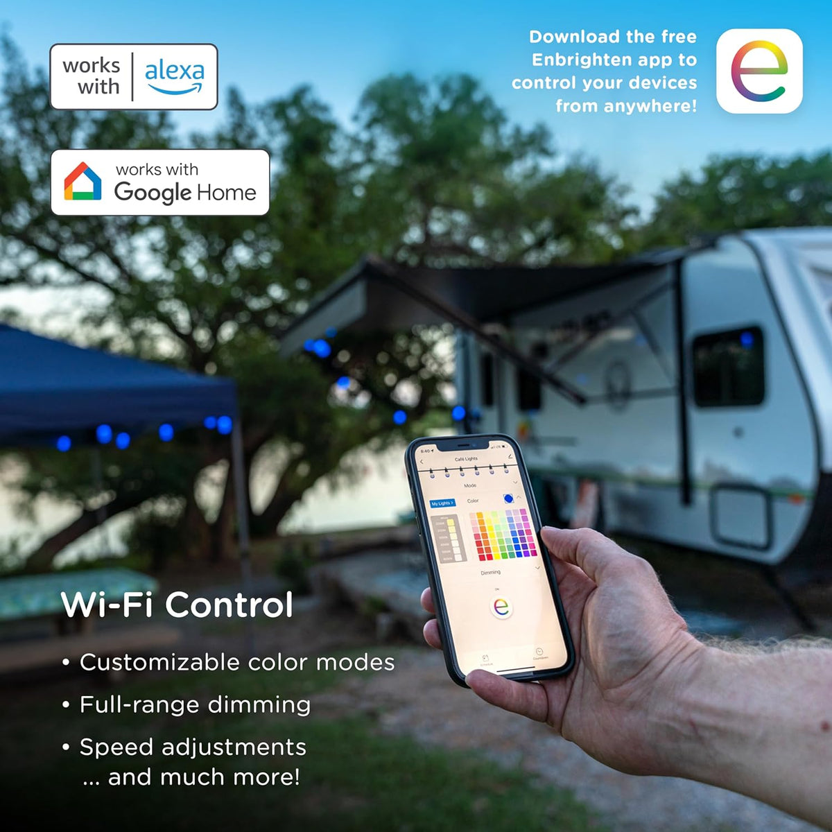 Smart Color Changing String Lights, 96 ft, 30 Lightweight   Patio Lights, Weatherproof, Customizable, Wi-Fi App Control, Dimmable Outdoor String Lights, 79617