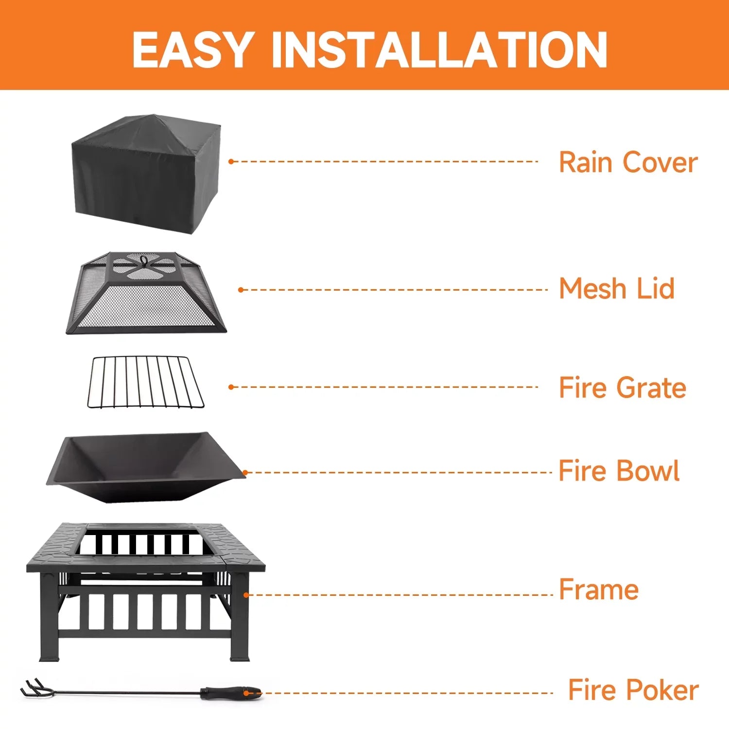 Games & Sports Expert 32" Heavy Duty Square Patio Wood Fire Pit Table with Spark Screen Cover, Log Grate, Waterproof Cover and Fire Poker for Outdoor Backyard, Garden, Bonfire