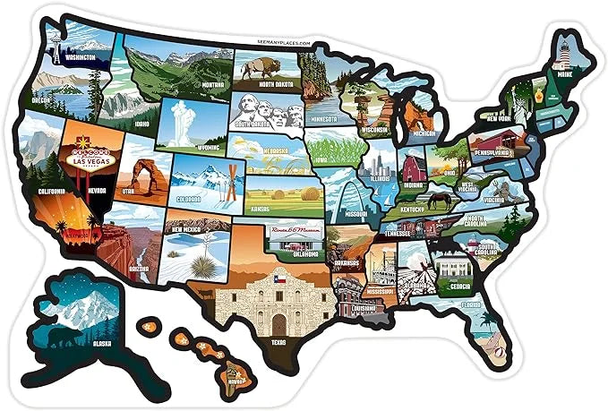 See Many Places  State Sticker Map, 19x13" Travel Trailer Decals, 50 States