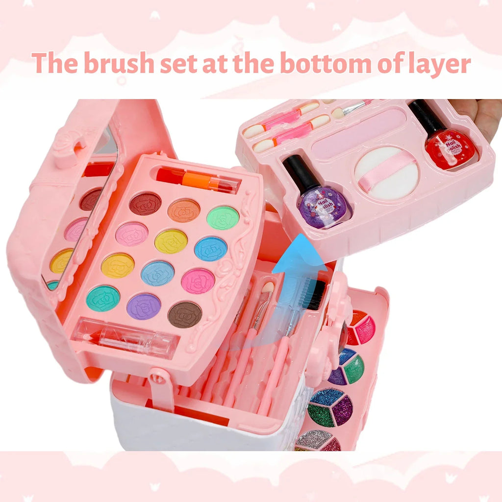 Kids Makeup Kit for Girl 42 Pcs Washable Toddler Makeup Kit, Girl Toys Real Cosmetic Makeup Set, Safe & Non-Toxic Frozen Makeup Set for 3-12 Year Old Kids Christmas & Birthday Gift (Pink)