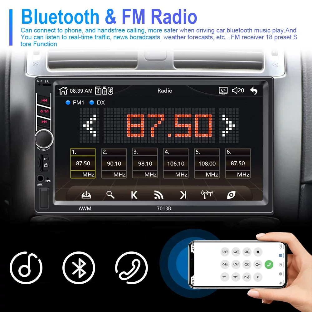 Podofo 2 Din Car Stereo with Apple -play 7 inch Touch Screen Car  Player Car Radio Bluetooth  with 4  Rear View Camera