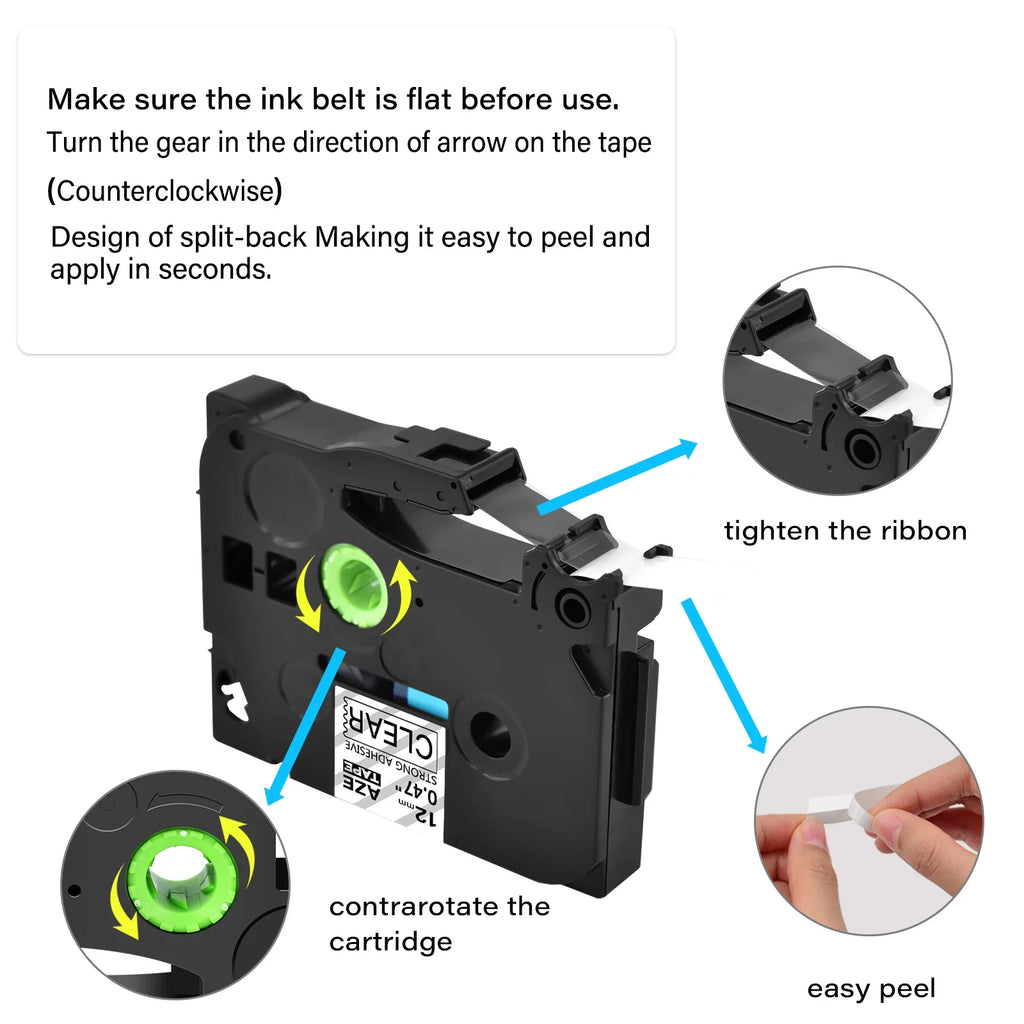 50PK Compatible for Brother -touch Black on Clear 12mm  TZe TZe- - -131 TZe-131 Extra Strength Laminated Label Tape