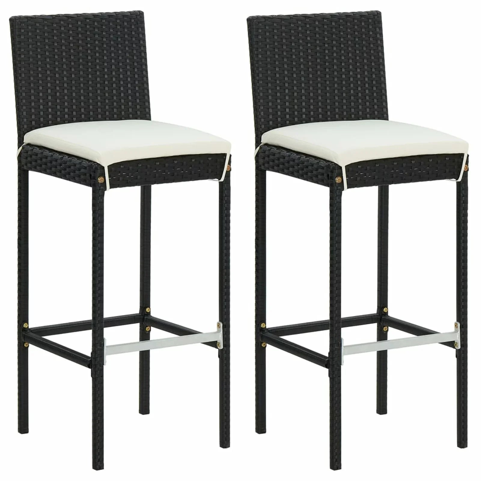 Anself 3 Piece Patio Bar Set Bar Table and 2 Cushioned Bar Stool Chair with Footrest and Backrest Black Poly Rattan for Patio, Balcony, Garden, Backyard, Outdoor Furniture