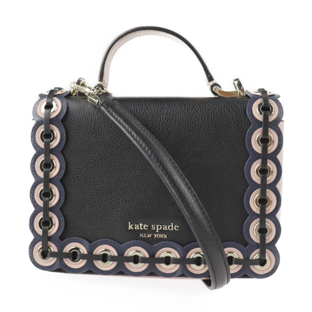 Pre-Owned Kate Spade Maisy Patternson drive grommet handbag  leather black pink beige gold hardware 2WAY shoulder bag punching (Good)