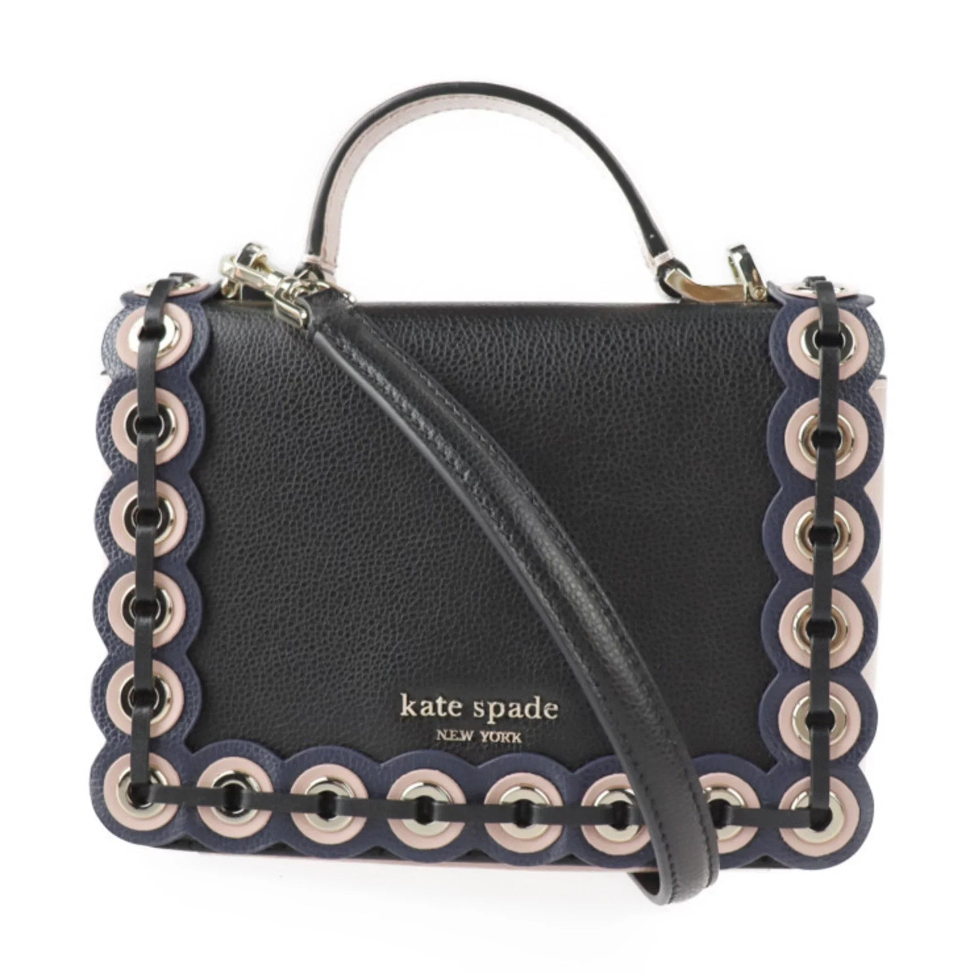 Pre-Owned Kate Spade Maisy Patternson drive grommet handbag  leather black pink beige gold hardware 2WAY shoulder bag punching (Good)