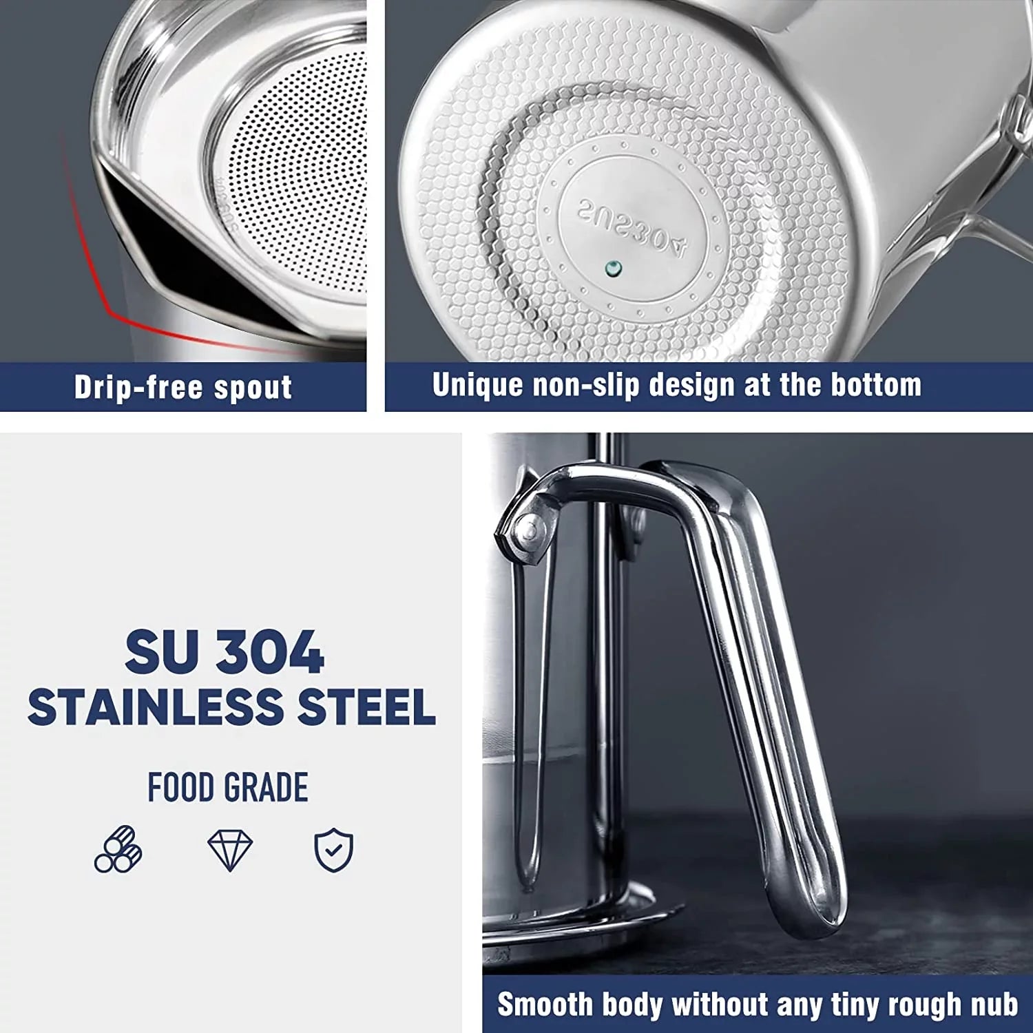 Oil Strainer Pot Grease Can 2L / 67.6 fl oz,Food Strainer Stainless Steel Oil Storage Container,with Fine Mesh Strainer Dust-proof Lid Non-slip Tray,for Storing Frying Oil & Cooking Grease