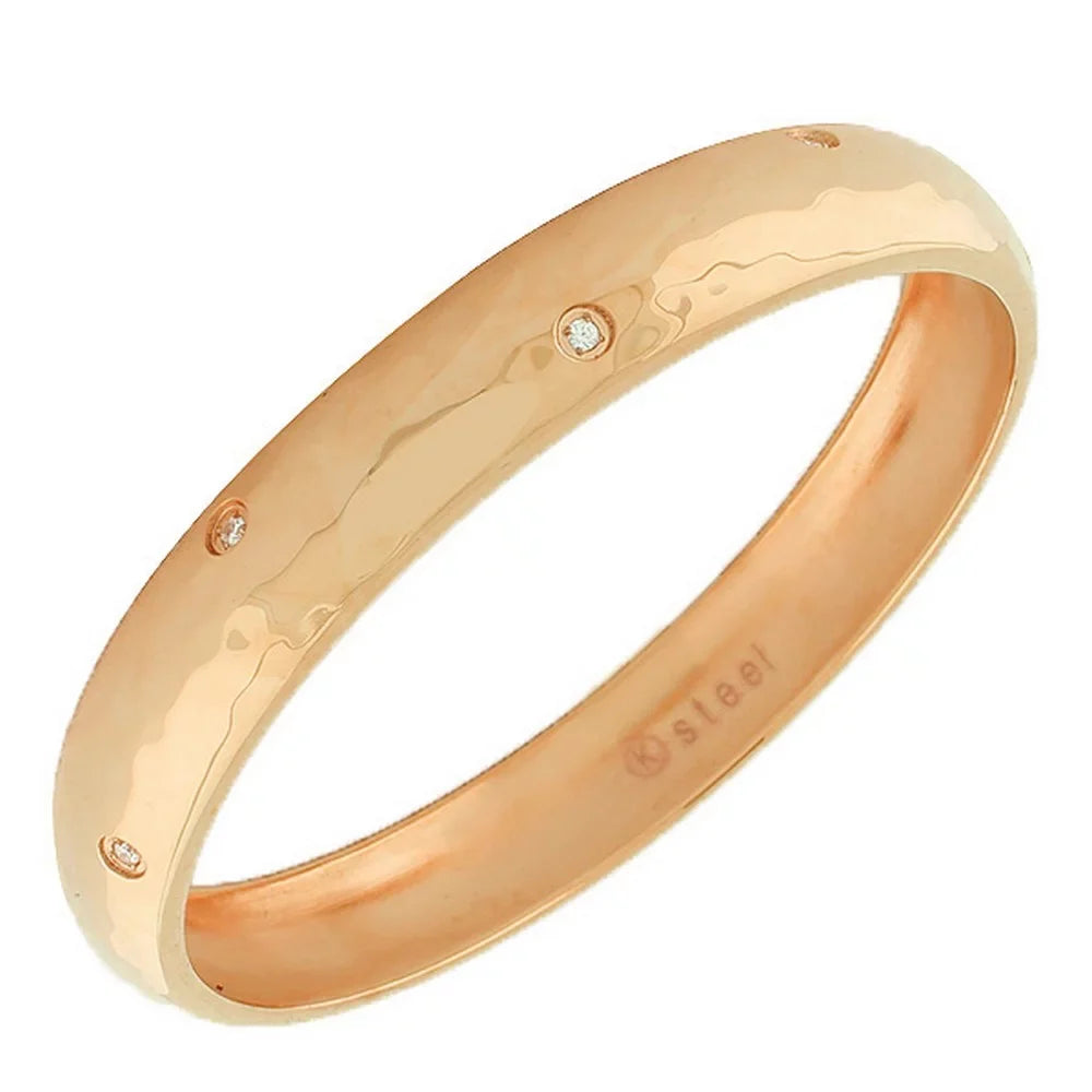 Stainless Steel Rose Gold-Tone Hammered Finish White  Bangle Bracelet