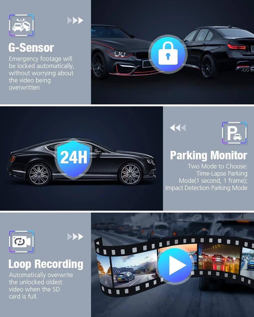 Dash Cam Front and Rear 4K/2K/1080P+1080P 5G WiFi  for Cars with Free 64G  Card, Night Vision, 24h Parking Mode,170°Wide, -Sensor, Loop Recording,