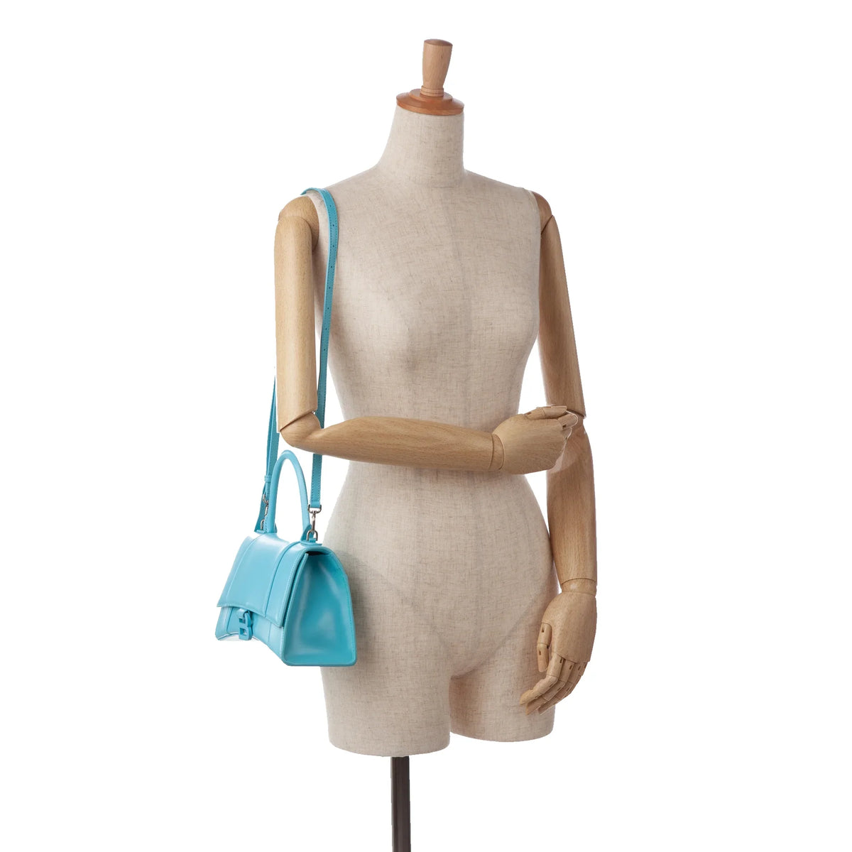 Pre-Owned Authenticated Balenciaga Hourglass  Satchel Calf Leather Blue Unisex (Good)