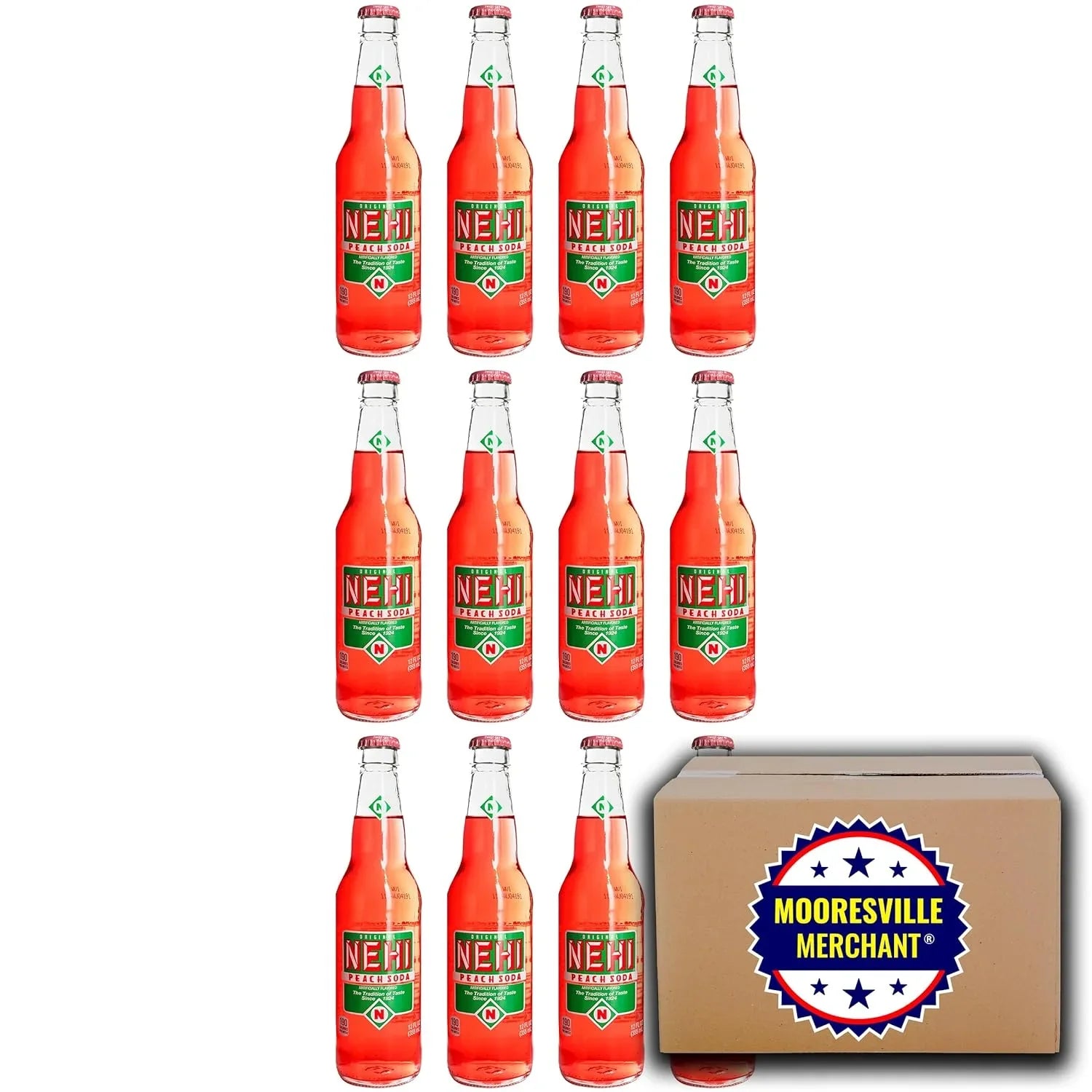 Nehi Peach Soda, 12 Fl Oz, 12 Glass Bottles With Decal