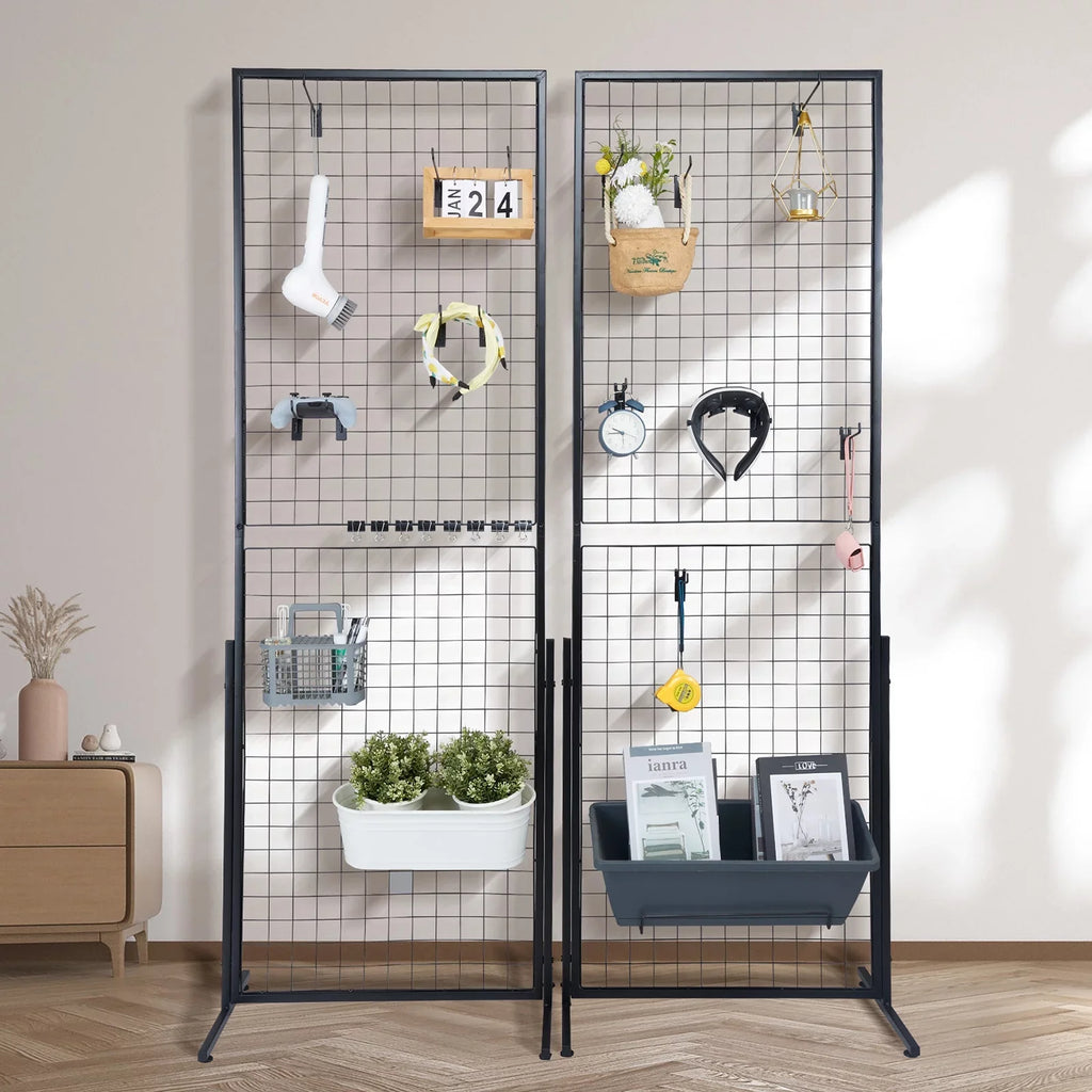 2' x 5.6' Grid Wall Panels Tower, 2 Packs Wire Gridwall Display Racks with -Base Floorstanding, Double Side Gridwall Panels for Art Craft Shows, Retail Display with Extra Clips and Hooks