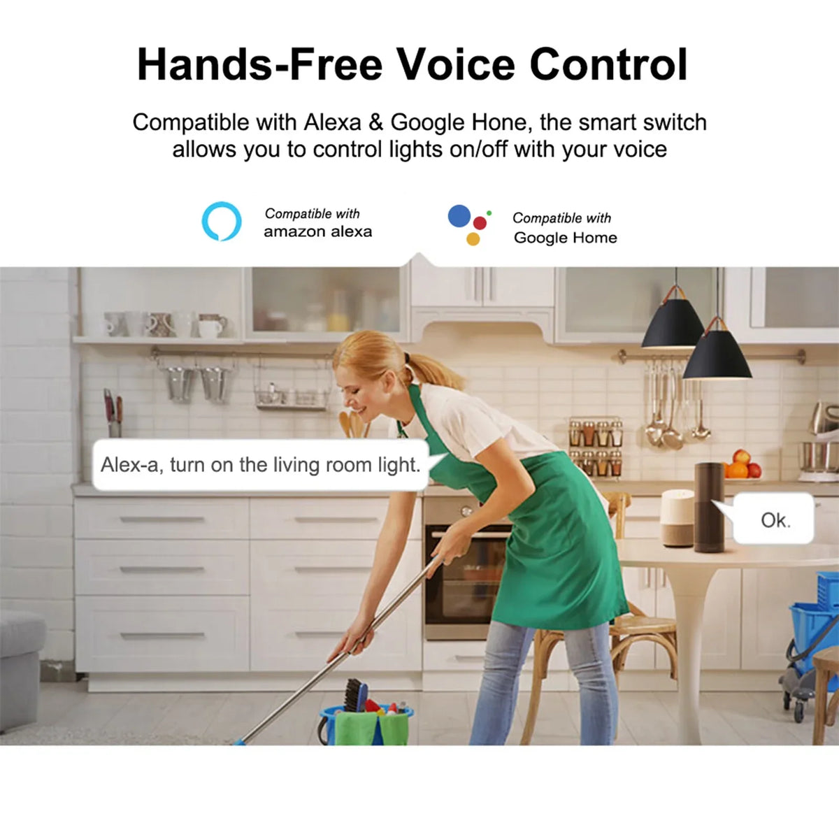 '- 2 Gang Smart WiFi Wall Light Switch 433Mhz  Remote Control /Touch Control Timer  Standard Panel Smart Switch Compatible with Google Home/Nest & Alexa