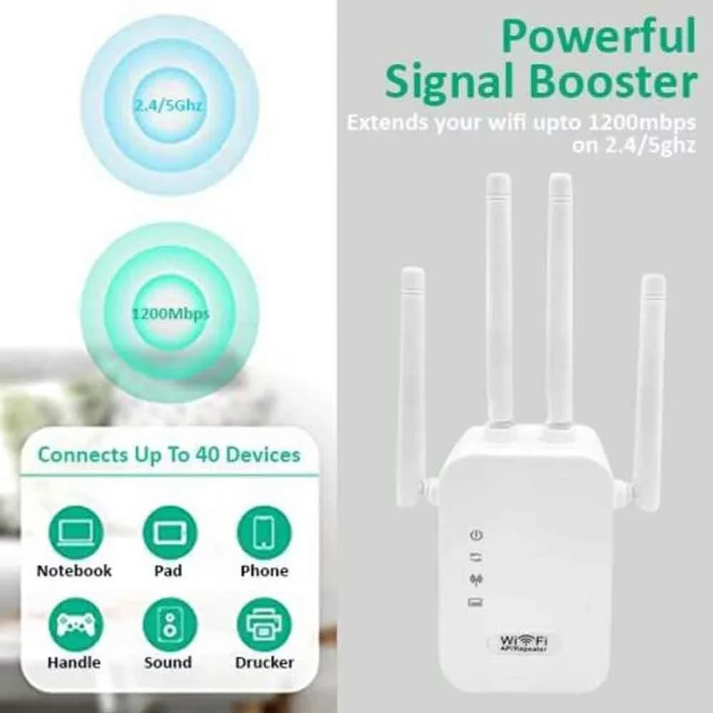 WiFi Extender, WiFi Booster, WiFi Repeater，Wifi Extenders signal Booster for Home Internet Booster 1200Mbps Dual Band (5G / 2.4 GHz) Up to 8,574sq.ft White
