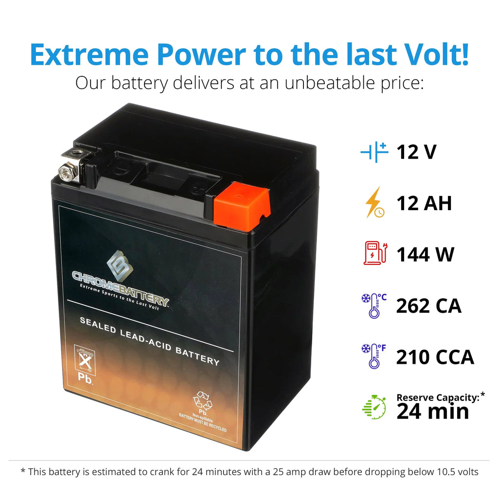 Chrome Battery Ytx14ahl-bs (14ahl-bs 12 Volts,12 Ah, 210 Cca) Motorcycle Battery for Suzuki 1100cc Gsx-r1100, Years (1986 - 1992)
