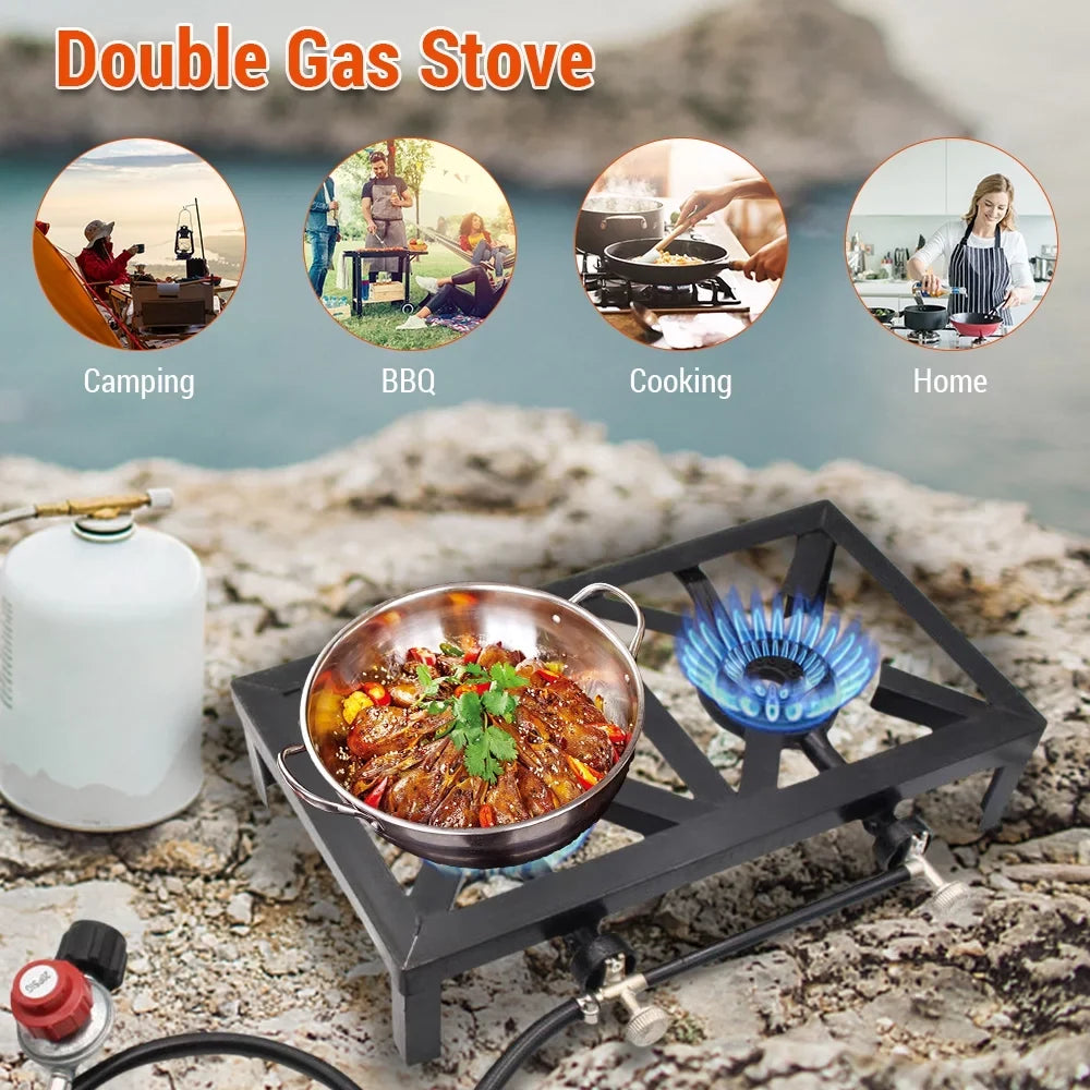 Lixada Propane Gas Cast Iron Stove Double Size for Patio  Camping Cooking Standard