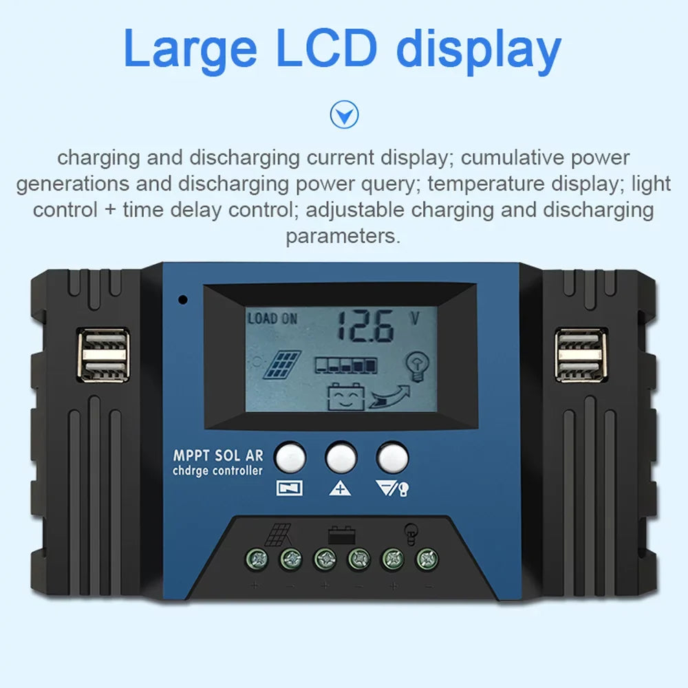 Vistreck 30A Solar Charge Controller 12/24V Auto Focus Solar Panel Controller Battery Intelligent Regulator with 4  Output Adjustable Parameter  Display Timer Setting