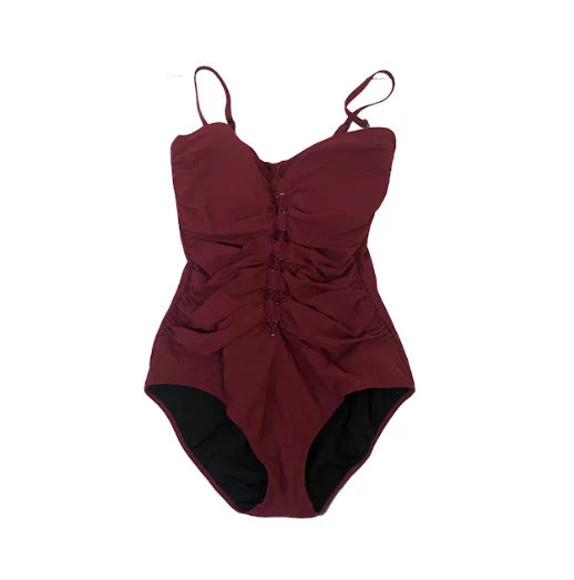 Gottex Women's Swimwear Lace-Up Moto Bandeau One-Piece Swimsuit Red 42, $128