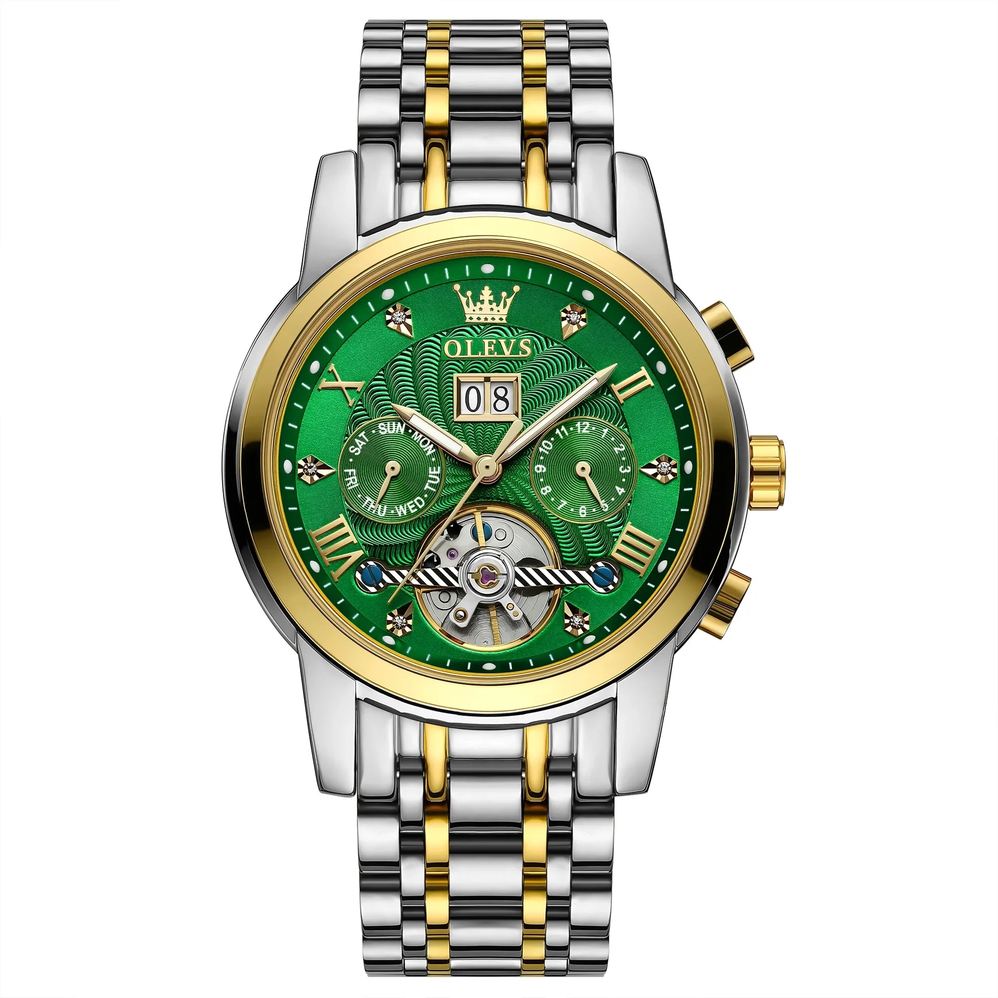 Automatic Watches for Men Luxury Business Dress Mens Watches Diamond Skeleton Self-Winding Stainless Steel Band