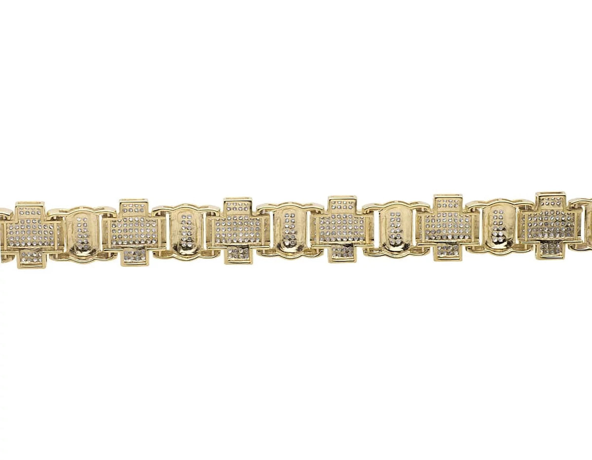 Men's 10K Yellow Gold Pave Genuine Diamond Cross Link Statement Bracelet 8" 4.5ct