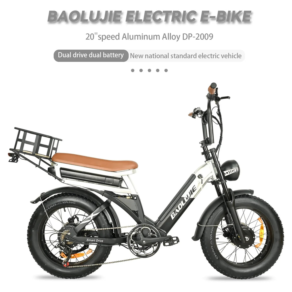 2000W Dual Motors Ebike 48V30AH(15AH+15AH Dual Battery) 35MPH Electic Bicycle 20''*4.0 Fat Tire  7 Speed Hydraulic Disc Brake 100 Miles Max Range Electric Bike Lockable Suspension black  Rear Shelf
