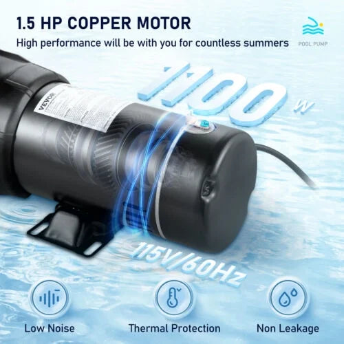 1.5HP Swimming Pool Pump Motor w/ Strainer Filter In/Above Ground 5547GPH 41FT