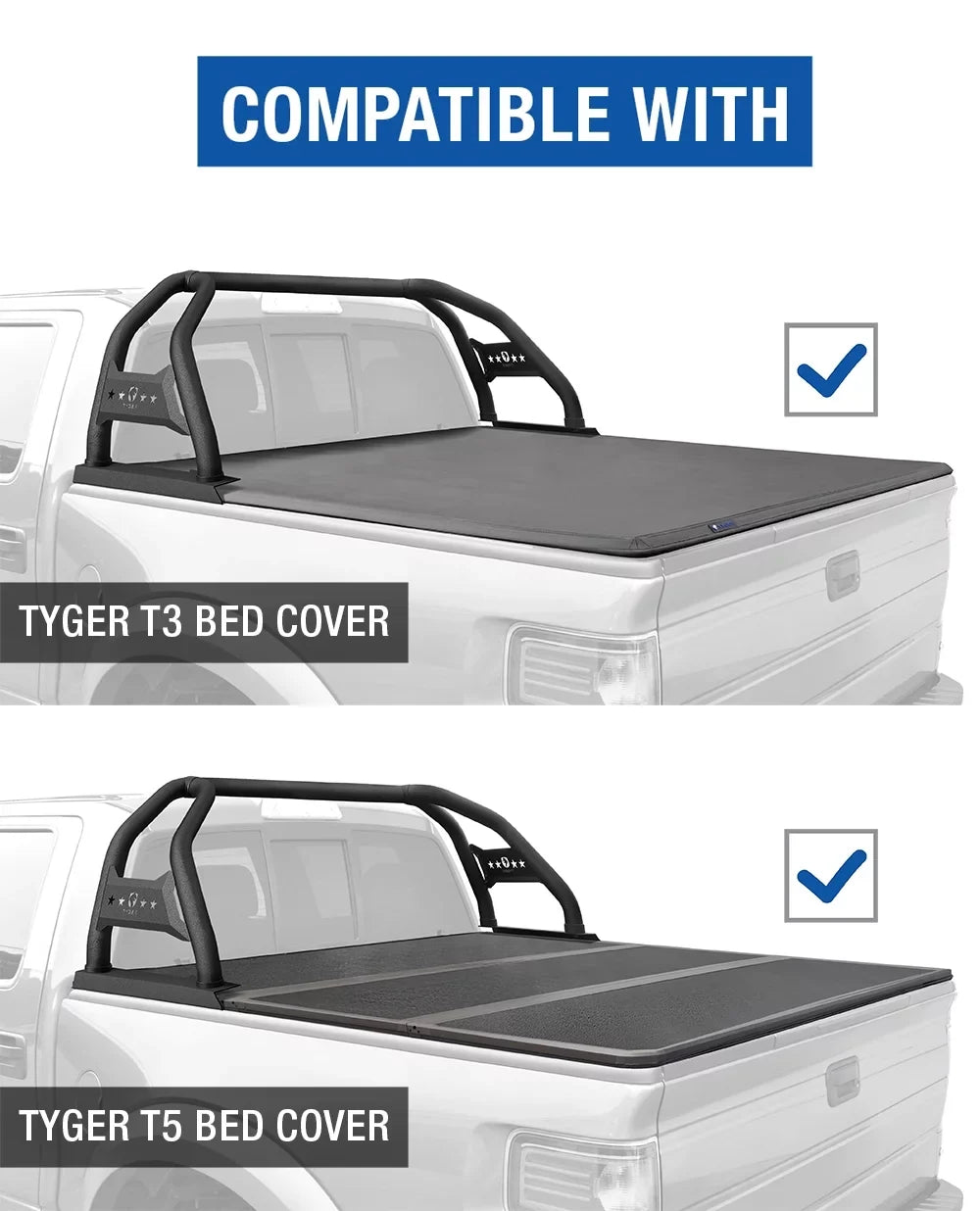 Tyger Auto Sport Bar Compatible with 2022-2024 Toyota Tundra (Exclude ) | 5.5/6.5' Bed | - | Textured Black | Light Mount | Roll Bar