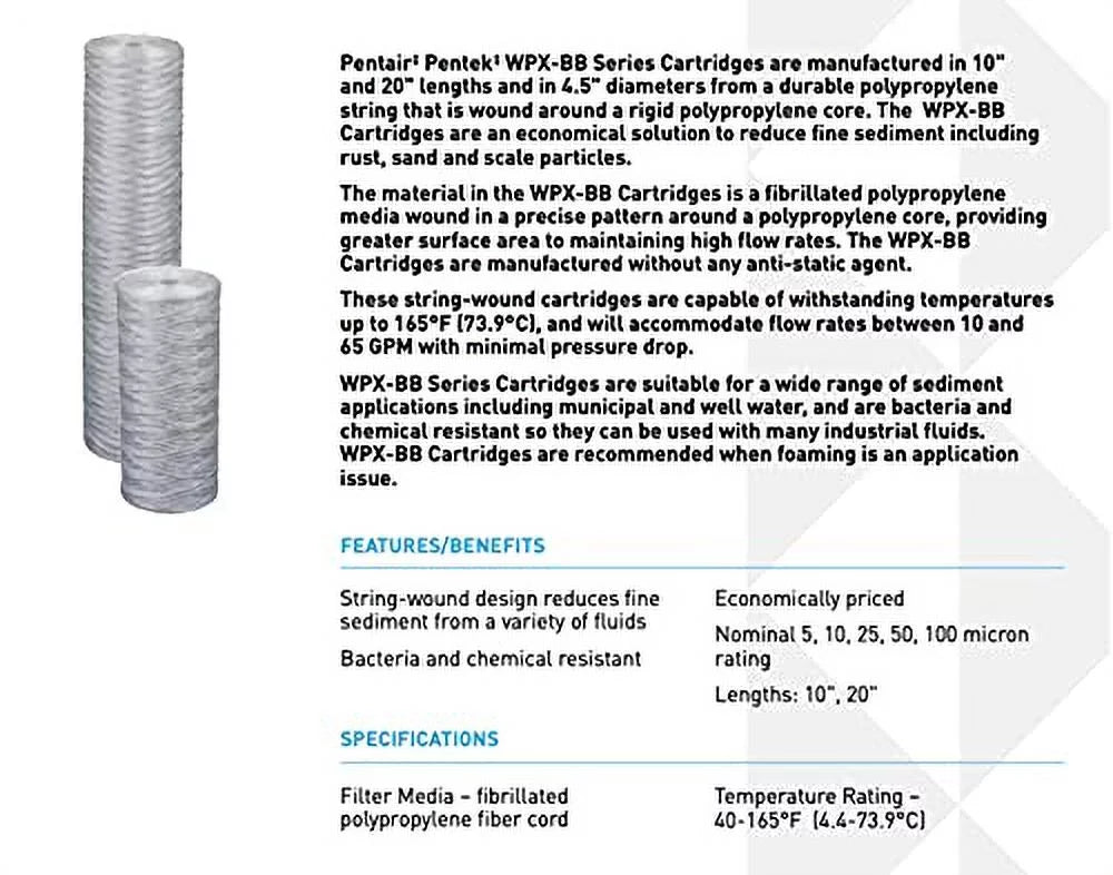 Pentek  String-Wound Polypropylene Filter Cartridge, 10 inch x 4.5 inch, 100 Microns