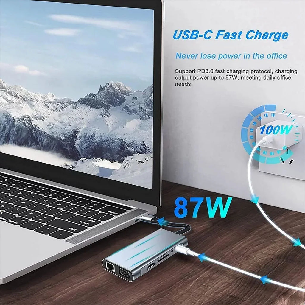 Kidsol   Laptop Docking Station 11-in-1 Multi-Port with 4K , ,Type-  Power, *4, Gigabit ,,MicroSD,Compatible with Lenovo  Dell MacBook Pro,Air 3.5mm Ports