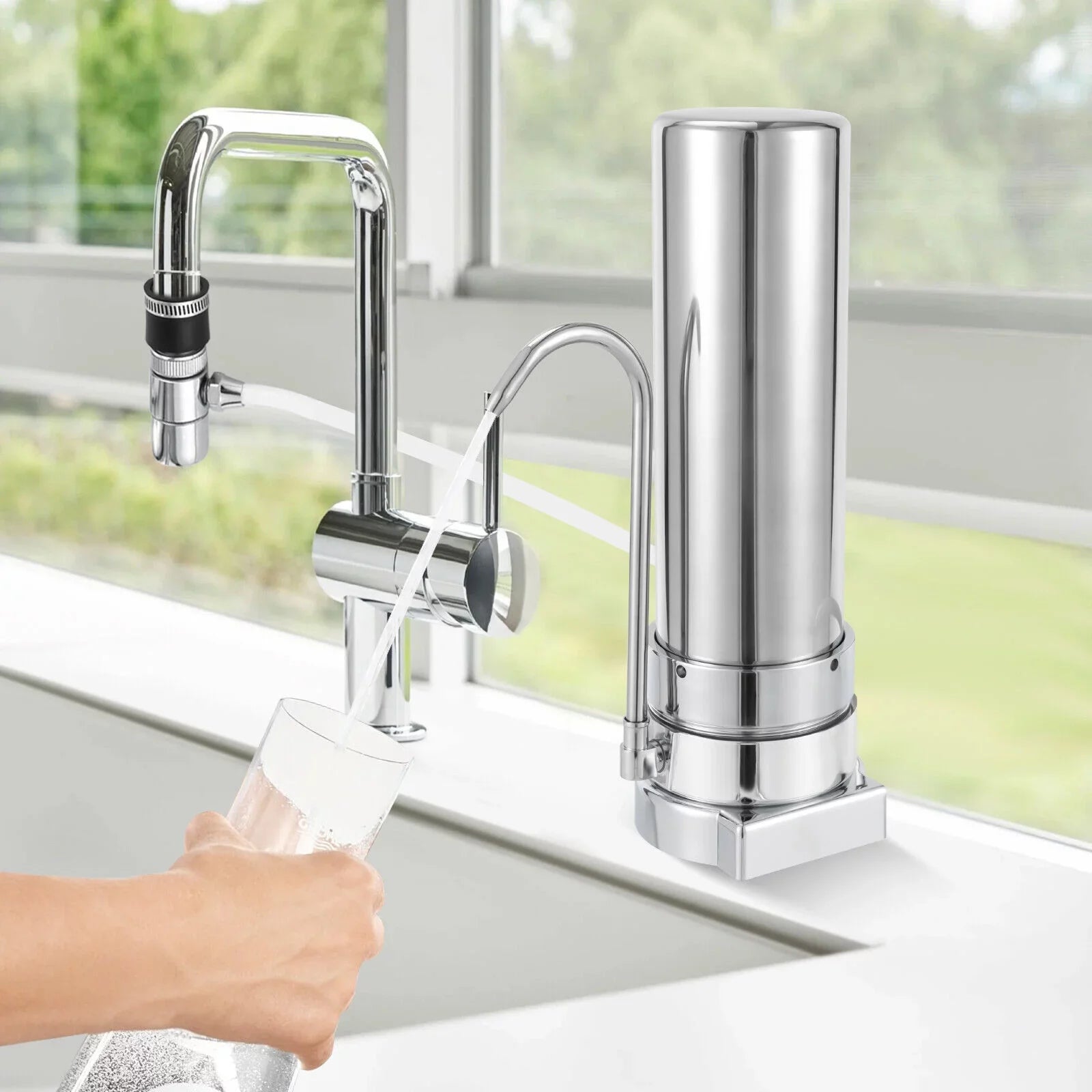 Countertop Filter Tap Water Filtration Filter Sink Drinking System Stainless Silver