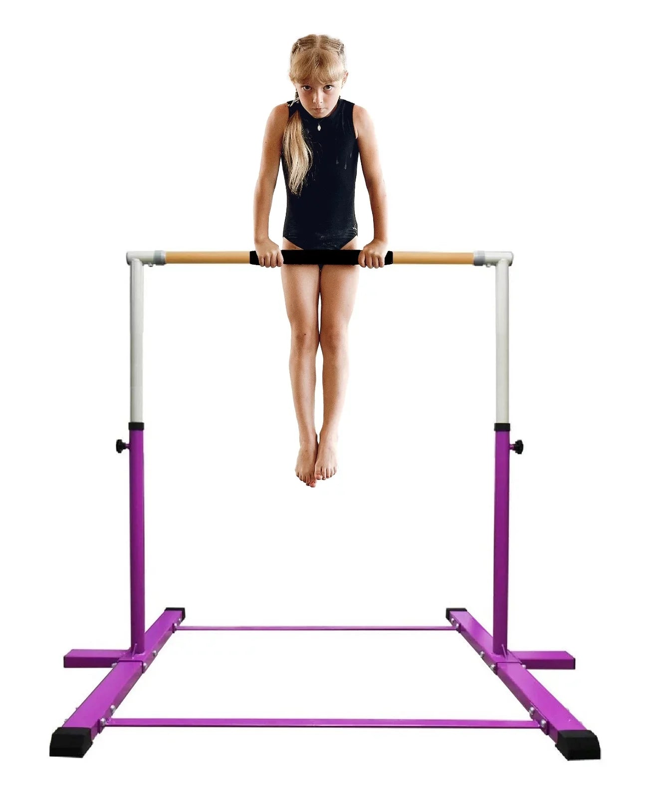Athletic Bar Gymnastics Bar Kip Bar for Kids Gymnastic Training, Adjustable Height Horizontal Bar Professional Junior Gymnast Gymnastic Bar, Asymmetric Bar Expandable 3 to 5  Cushioned Bar Purple