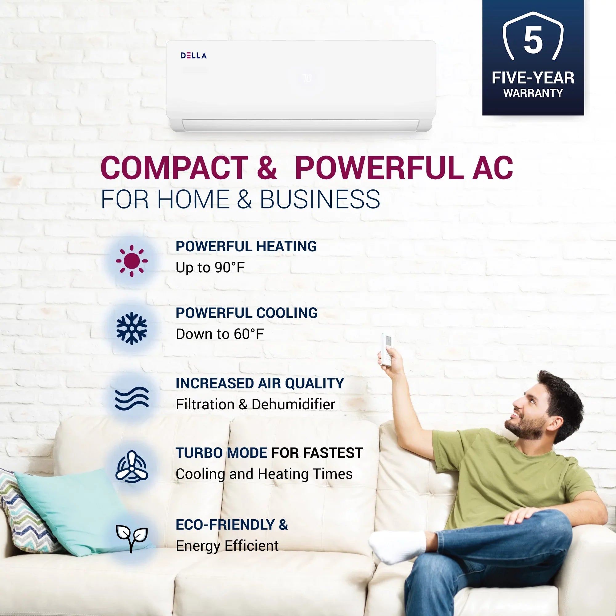 Della 27K   Tri 3 Zone 9K 9K 9K  20  208/230V Cools Up to 1200 Sq.Ft Wifi Energy Efficient Multi Zone Ductless Mini Split Air Conditioner Heat Pump Full Set with 16ft Installation Kits