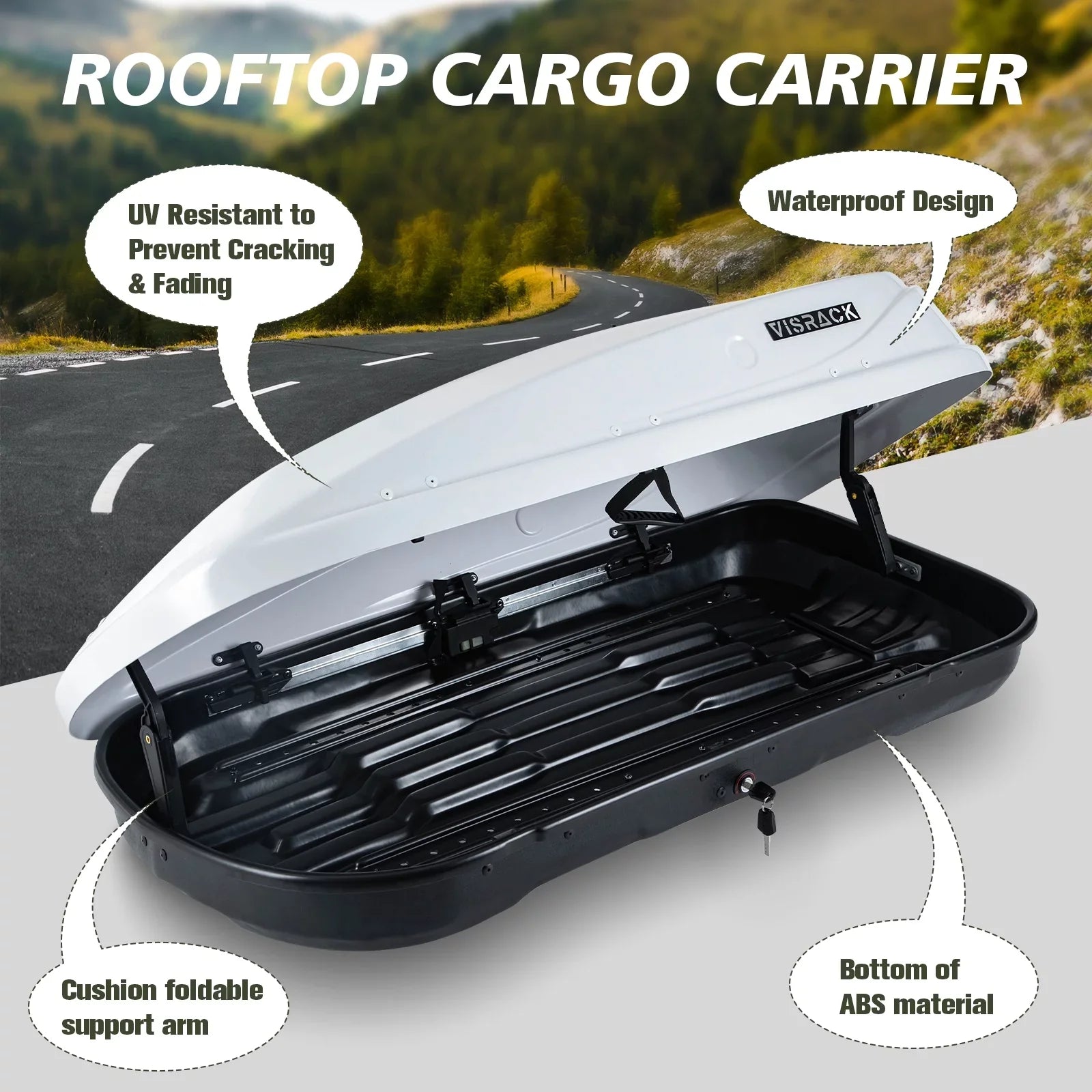 Large Rooftop Cargo Carrier Hard Shell Rooftop Cargo Box with Double Locks, 13 ft³ Waterproof Cargo Box for  Rooftop 56.3"  x 30.3"  x 13.8" , White