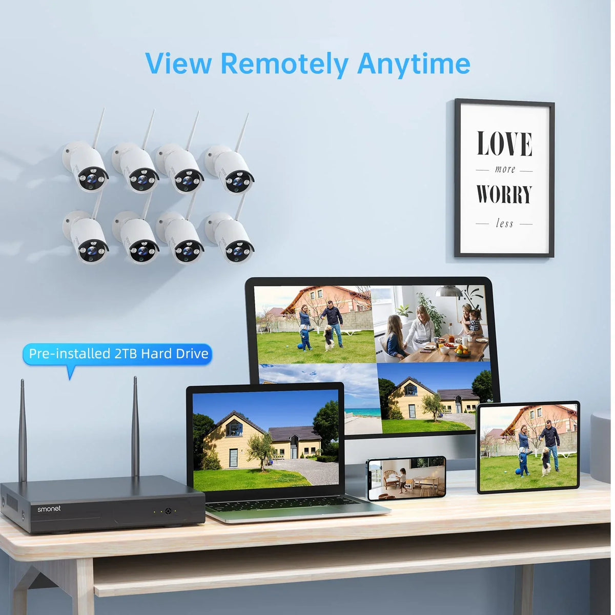 3MP Wireless Security Camera Systems No Hard Drive,  4PCS 8 Channel WiFi Surveillance  Kits, Indoor Outdoor  Cameras,  Camera System,Night Vision, Human Detection with Audio