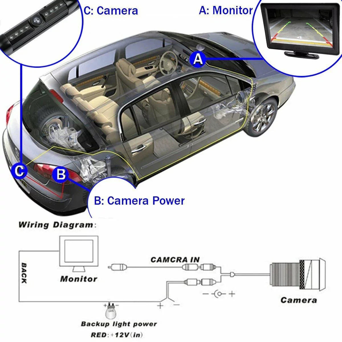 Universal Slim Chrome License Plate  Camera with Wide Viewing Angle