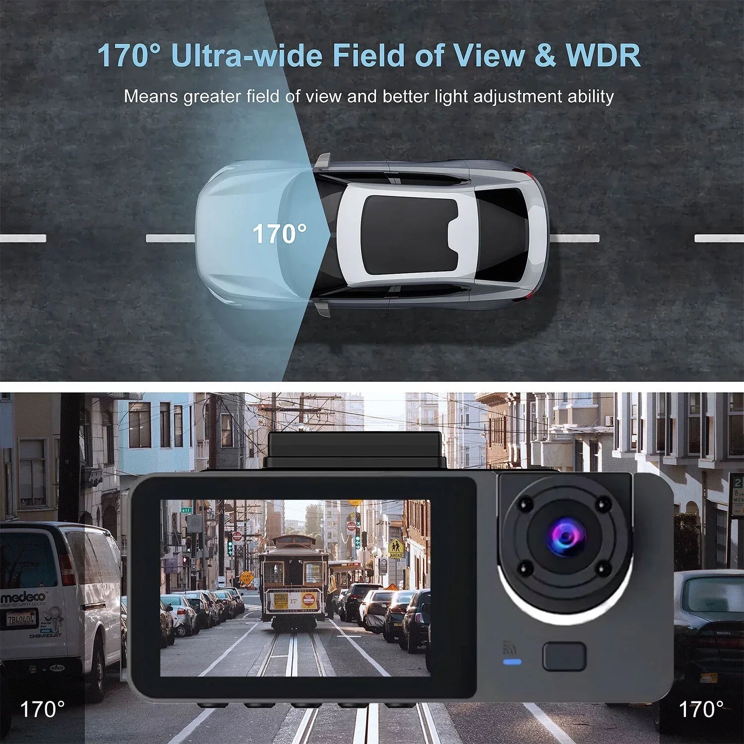 Hanru 1080P 3 Channel Front Rear Inside Dash Cam, Dash Camera,  Backup Cam for Cars, Three Way Triple Car Driving Recorder, 170°, Night Vision, Loop Recording, -Sensor, Parking Monitor,