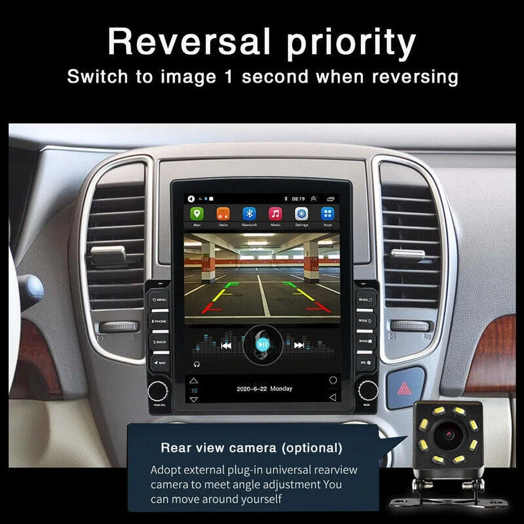 KingFurt Universal Car Stereo 9.7" Touch Screen Bluetooth Music  Radio  Navigation Reversing Camera Input