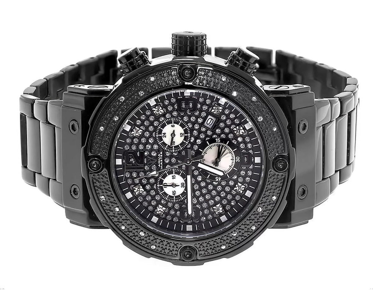 #146 Black Stainless Steel Genuine Diamond Watch 0.25 Ct
