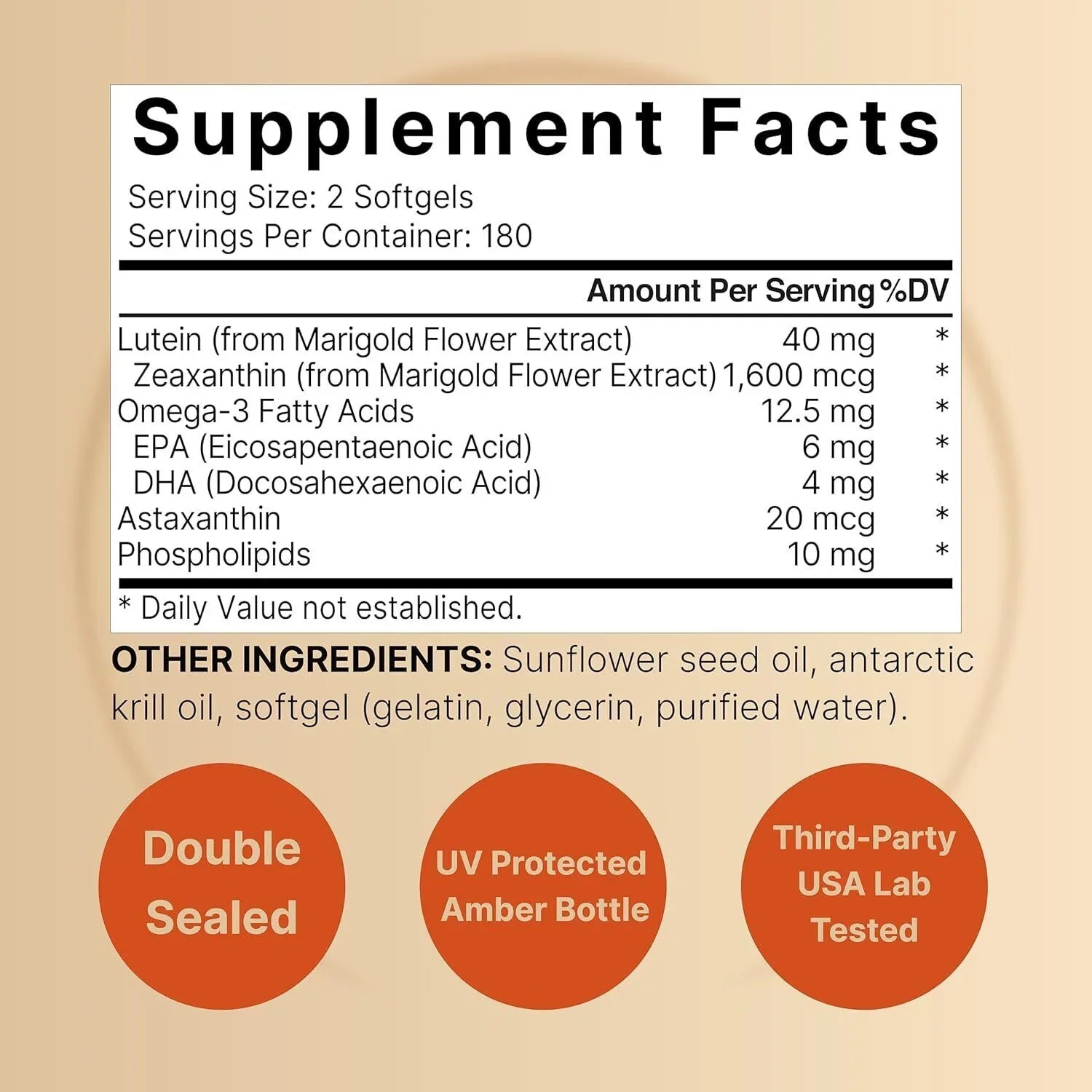 Lutein 40 mg with Zeaxanthin 360 Softgels Astaxanthin/Phosphalipids/Omega-3/Krill
