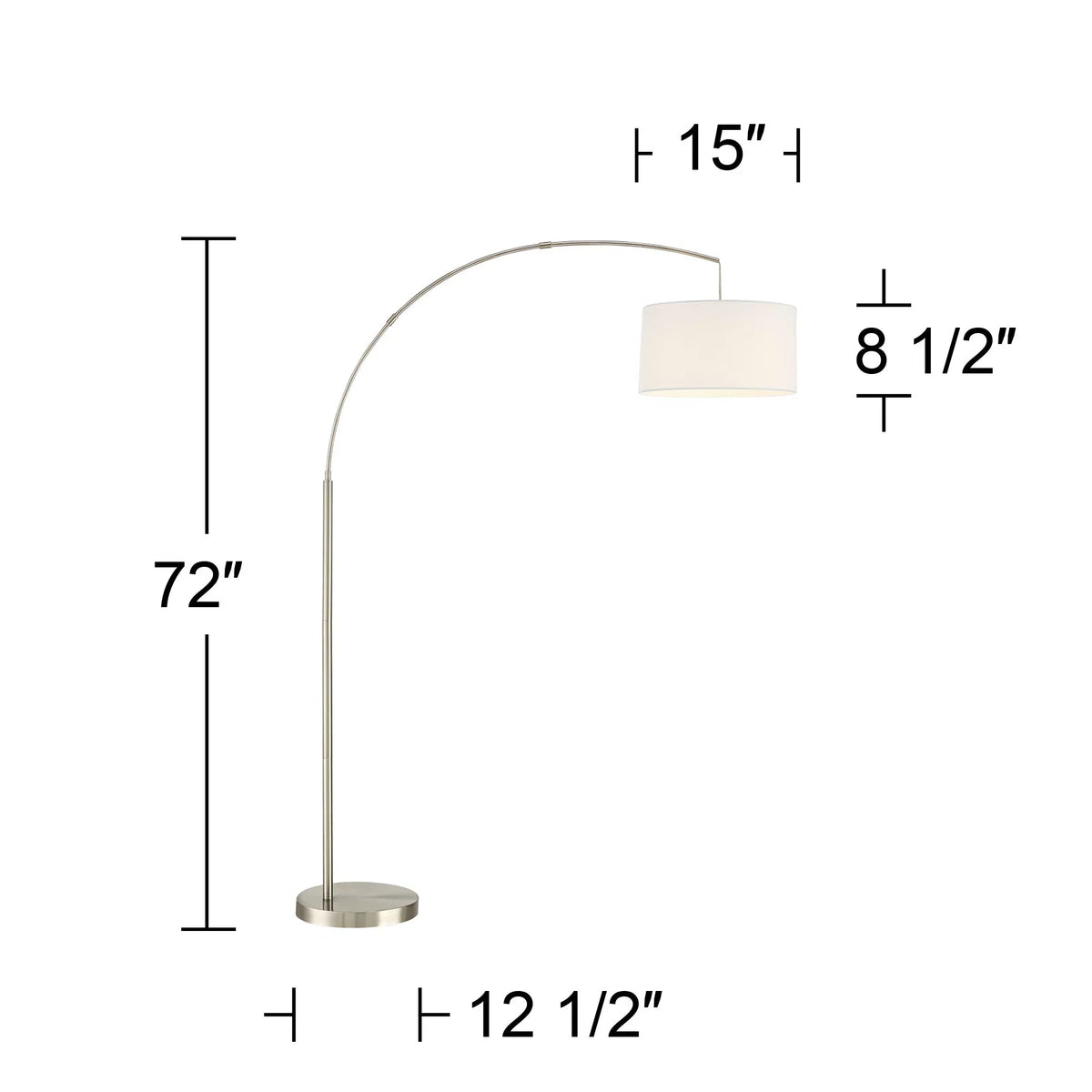 360 Lighting Modern Arc Floor Lamp with  Charging Port 72" Tall Brushed Nickel White Drum Shade for Living Room Reading House