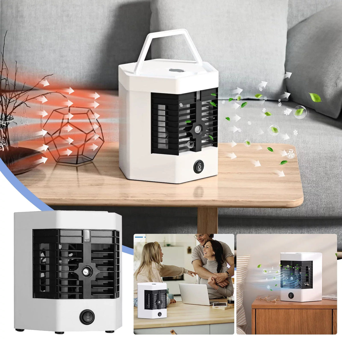 Mini Portable Air Cooler Personal Space Cooler Easy to Fill Water and Led Light and Portable Air Conditioner Device Cool Any Space Like Home office