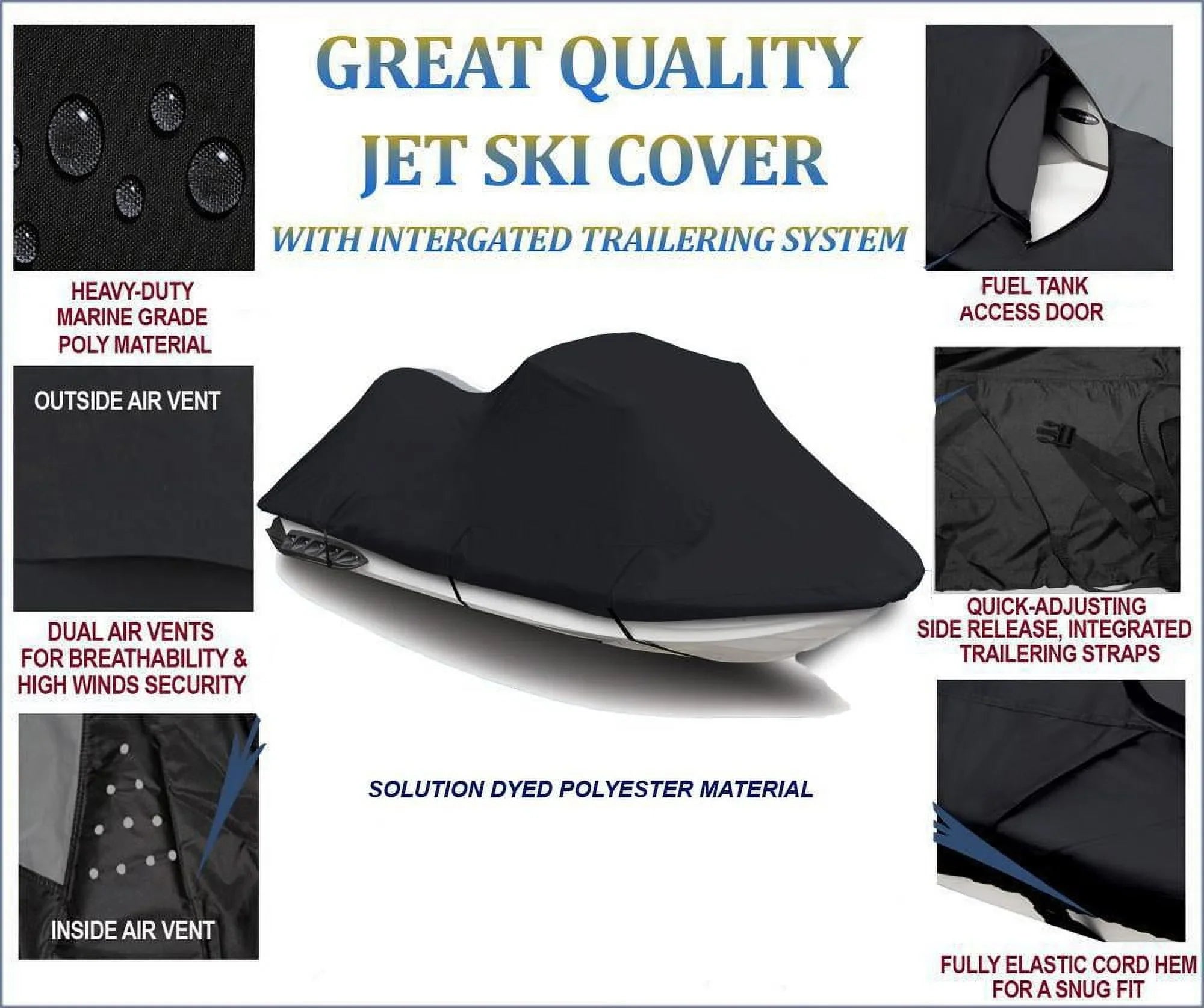 Cover Compatible for Kawasaki 130Di 1999 2000 2001 2002 2003 2004 Jet Ski Watercraft Cover 2 Seater