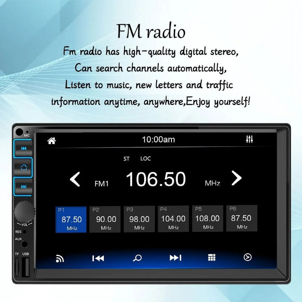 Car Radio 7'' 2 Din Stereo Receiver Bluetooth, Microphone, Mirror Link, Display, , Touch Screen Support Apple Carplay , Android Auto