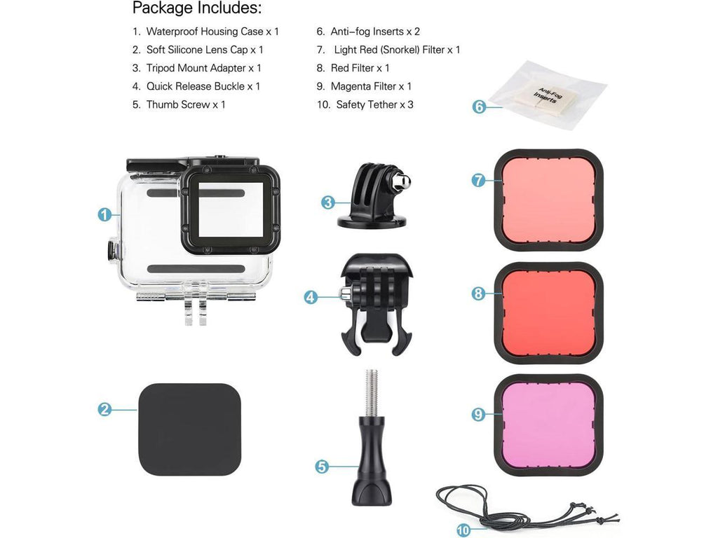 45m Underwater Waterproof Dive Housing Case with 3-Pack Dive Filters for GoPro Hero 5 6 7 Black Hero (2018) - Include Backdoor, Quick Release Buckle, Thumb Screw, Tripod Adapter, Lens Cap