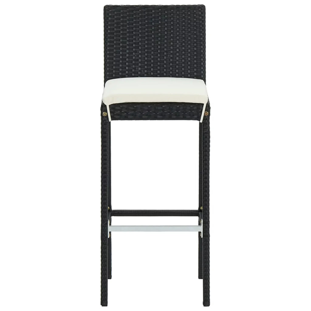 Anself 3 Piece Patio Bar Set Bar Table and 2 Cushioned Bar Stool Chair with Footrest and Backrest Black Poly Rattan for Patio, Balcony, Garden, Backyard, Outdoor Furniture
