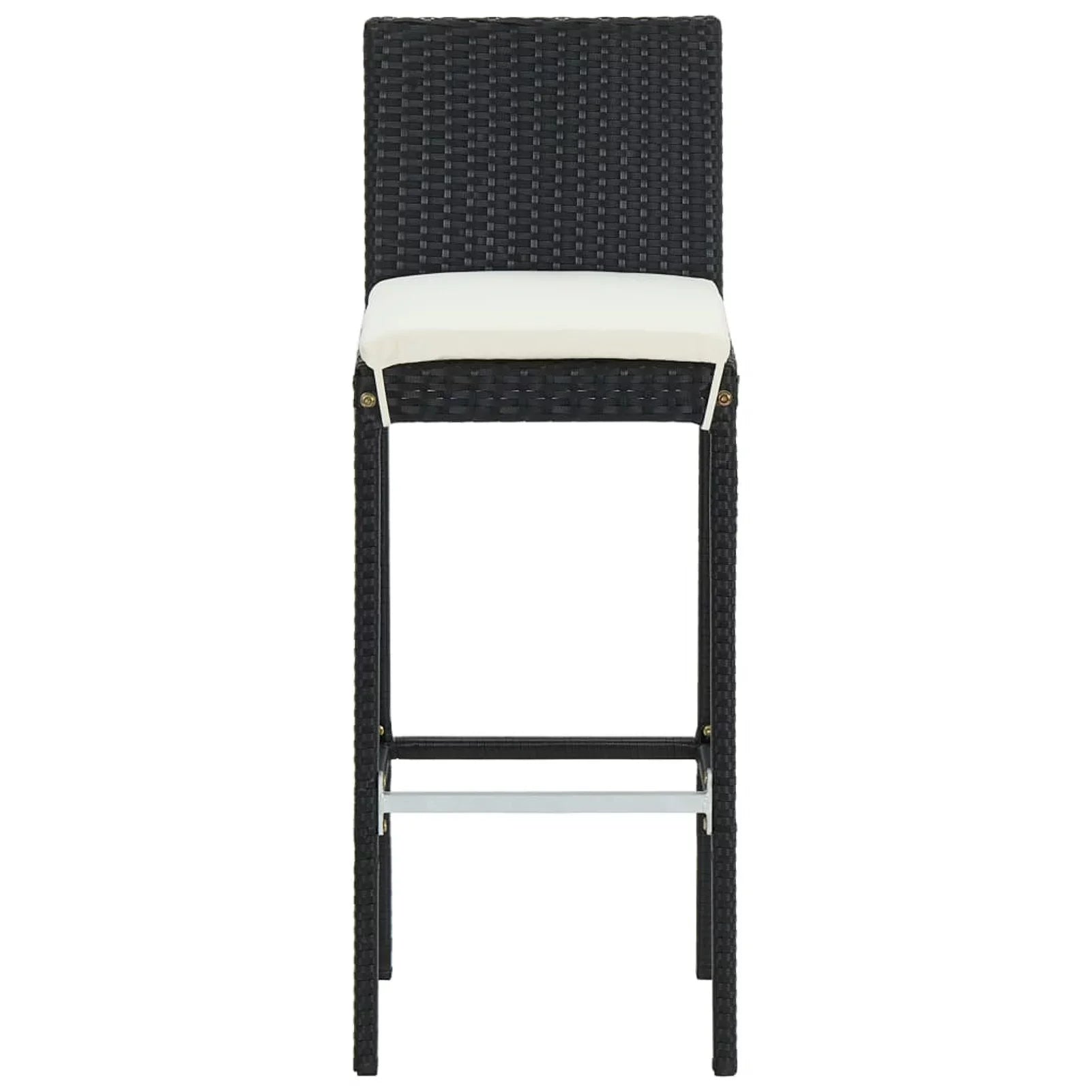 Anself 3 Piece Patio Bar Set Bar Table and 2 Cushioned Bar Stool Chair with Footrest and Backrest Black Poly Rattan for Patio, Balcony, Garden, Backyard, Outdoor Furniture