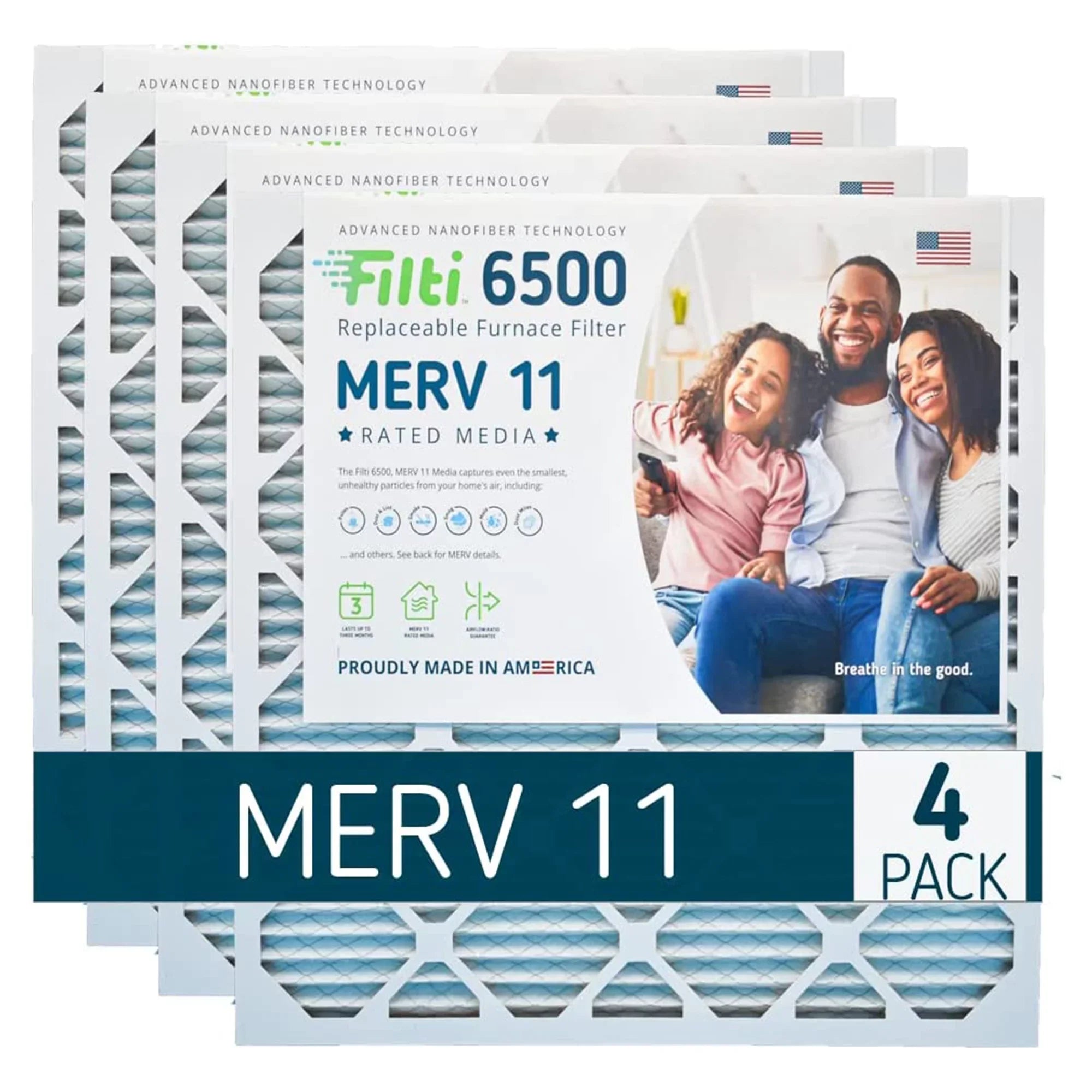 Filti 6500 Pleated Home  Furnace 20x25x1  11 Air Filter (4 Pack)