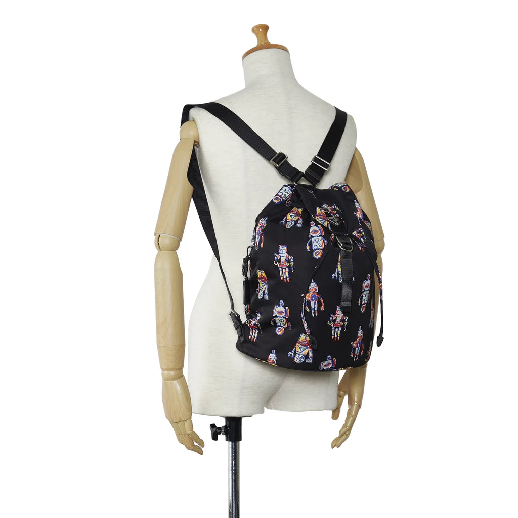 Pre-Owned Authenticated Prada Tessuto Robot Backpack Nylon Fabric Black Unisex (New with Defects)